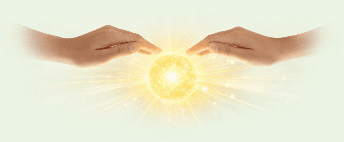 Hands channeling energy towards a glowing orb, symbolizing healing